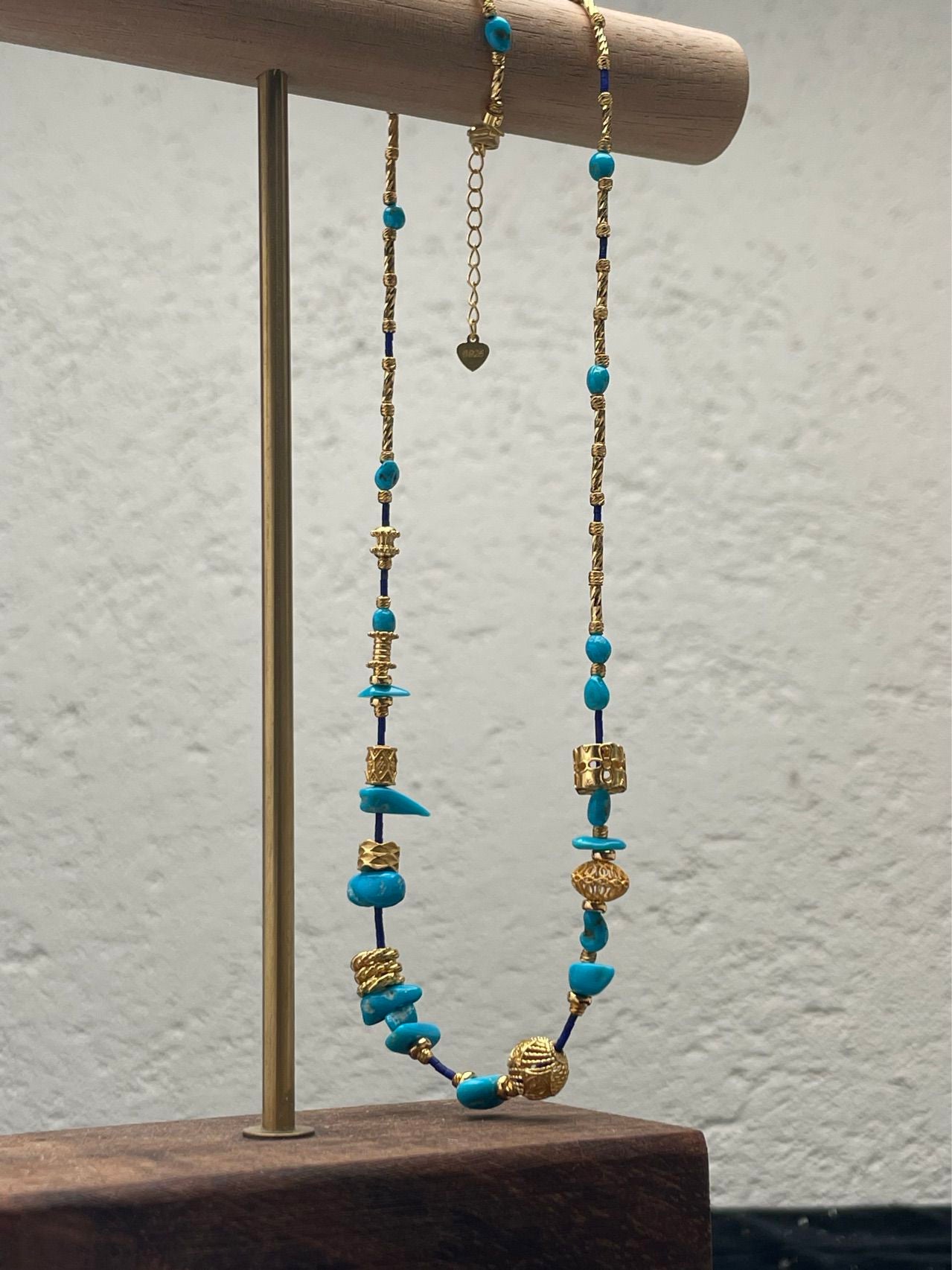 Artisan Statement Bracelet with Turquoise and Gilded Beads