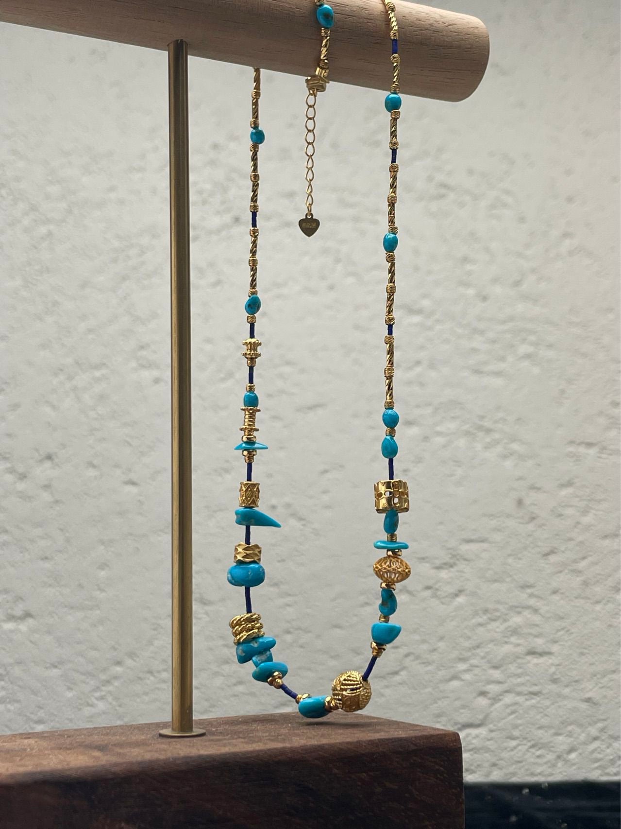 Artisan Statement Bracelet with Turquoise and Gilded Beads